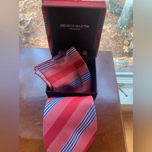 George Martin Collection Tie, Pocket Square, and Cuff Links matching hinged box